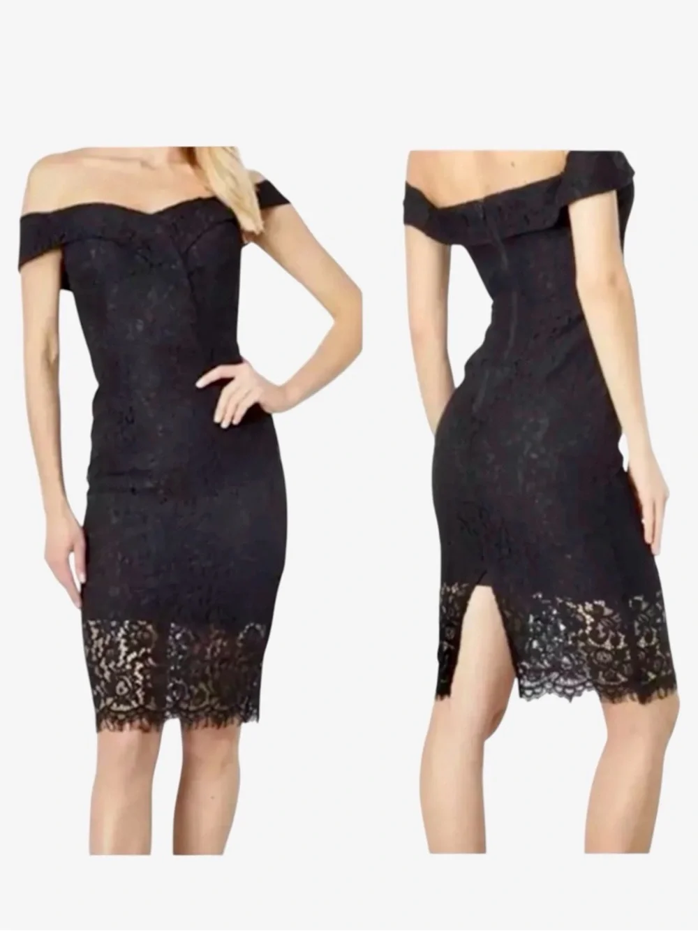 Bardot Bella Off the Shoulder Sweetheart Neckline Lace Bodycon Sheath Mini Dress - Picture 8 of 11